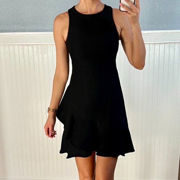 Banana Republic Black Fit Flare RacerBack Faux Wrap Ruffle Sleeveless Dress 0 - Picture 2 of 10